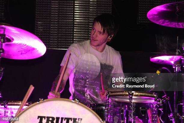 February 14: Drummer Daniel Williams of The Devil Wears Prada performs at the House Of Blues in Chicago, Illinois on February 14, 2010.