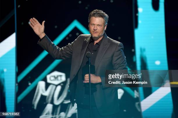 Blake Shelton performs onstage at 2018 CMT Music Awards at Bridgestone Arena on June 6, 2018 in Nashville, Tennessee.