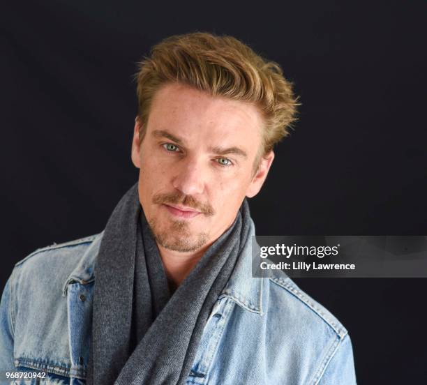 Riley Smith wearing a Fisher Woordes scarf at Giveback Day at TAP - The Artists Project on June 6, 2018 in Los Angeles, California.