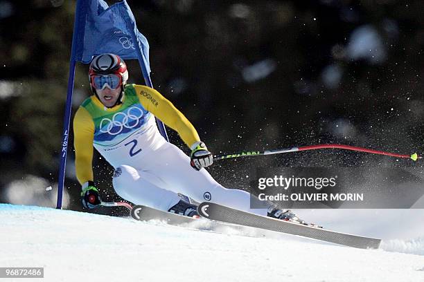 Germany's Stephan Keppler clears a gate during the Men's Vancouver 2010 Winter Olympics Super-G event at Whistler Creek side Alpine skiing venue on...