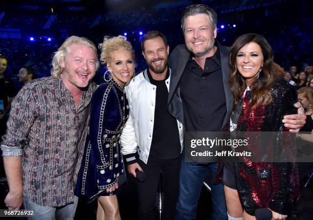 Phillip Sweet, Kimberly Schlapman, Jimi Westbrook, Blake Shelton and Karen Fairchild attend the 2018 CMT Music Awards at Bridgestone Arena on June 6,...