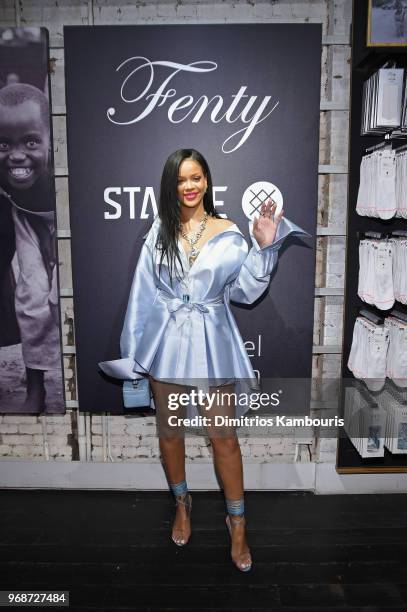 Rihanna makes an appearance at Stance for the Clara Lionel Foundation on June 6, 2018 in New York City.