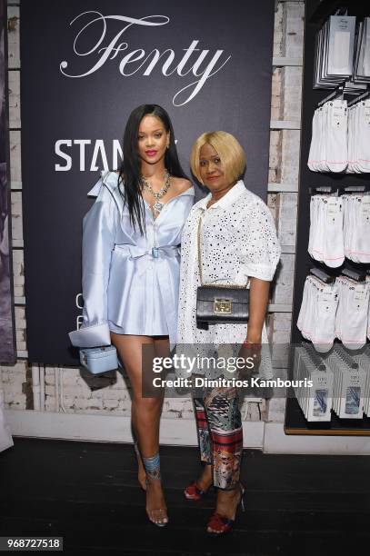 Rihanna makes an appearance with her mother Monica Braithwaite at Stance for the Clara Lionel Foundation on June 6, 2018 in New York City.