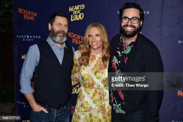 Nick Offerman, Toni Collette and Brett Haley attend the "Hearts Beat Loud" New York Premiere at Pioneer Works on June 6, 2018 in New York City.