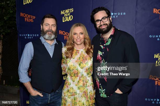 Nick Offerman, Toni Collette and Brett Haley attend the "Hearts Beat Loud" New York Premiere at Pioneer Works on June 6, 2018 in New York City.