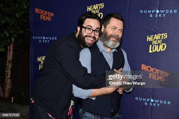 Brett Haley and Nick Offerman attend the "Hearts Beat Loud" New York Premiere at Pioneer Works on June 6, 2018 in New York City.