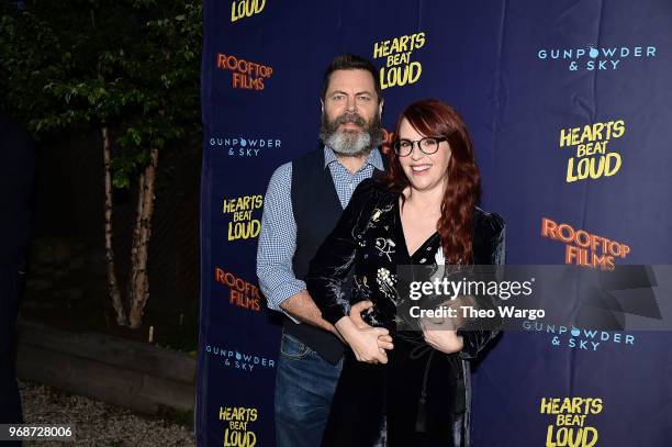 Nick Offerman and Megan Mullally attend the "Hearts Beat Loud" New York Premiere at Pioneer Works on June 6, 2018 in New York City.