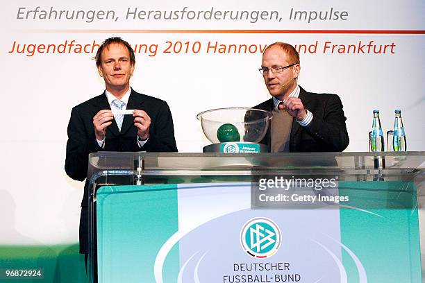 Bernd Barutta and Matthias Sammer attend the DFB Youth Expert conference on February 19, 2010 in Hanover, Germany.
