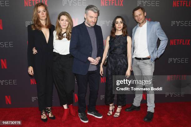 Maja Meschede, Annabel Jones, Charlie Brooker, Cristin Milioti and Jimmi Simpson attend the FYSEE Event for Netflix's "Black Mirror" at Netflix FYSEE...