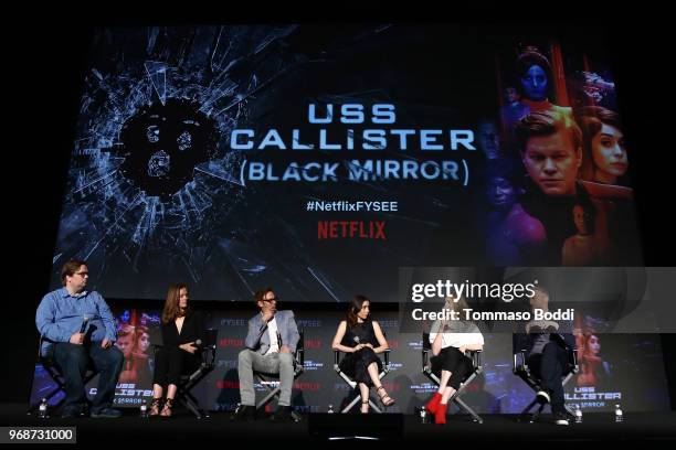 Maja Meschede, Jimmi Simpson, Cristin Milioti, Annabel Jones and Charlie Brooker attend the FYSEE Event for Netflix's "Black Mirror" at Netflix FYSEE...