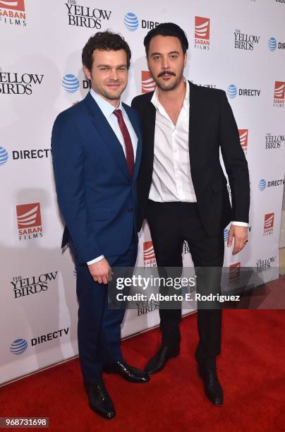 Actors Alden Ehrenreich and Jack Huston attend Saban Films' And DirecTV's Special Screening Of "Yellow Birds" at The London Screening Room on June 6,...