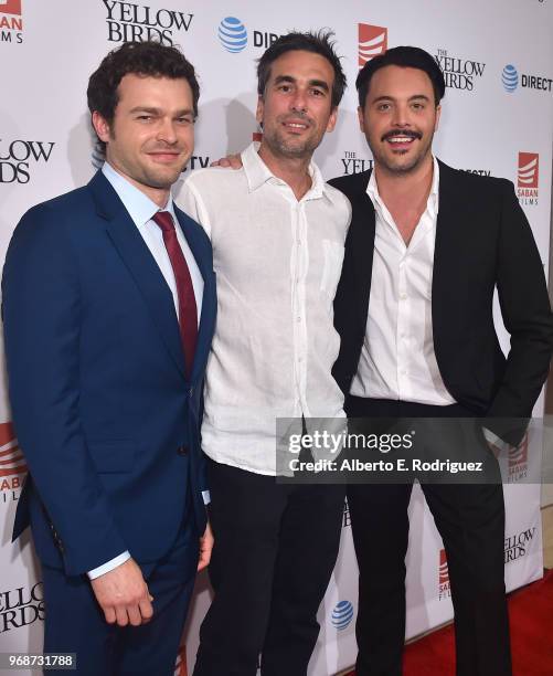 Actor Alden Ehrenreich, director Alexandre Moors and Jack Huston attend Saban Films' And DirecTV's Special Screening Of "Yellow Birds" at The London...