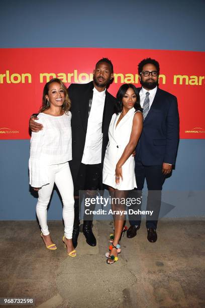 Essence Atkins, Marlon Wayans, Bresha Webb and Diallo Riddle attend Universal Television's FYC @ UCB - "Marlon" at UCB Sunset Theater on June 6, 2018...