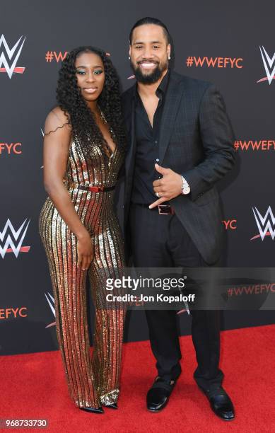 Naomi and Jimmy Uso attend WWE's First-Ever Emmy "For Your Consideration" Event at Saban Media Center on June 6, 2018 in North Hollywood, California.