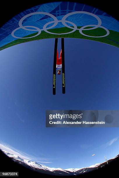 Ilja Rosliakov of Russia soars off the Long Hill during the qualification round on day 8 of the 2010 Vancouver Winter Olympics at Ski Jumping Stadium...