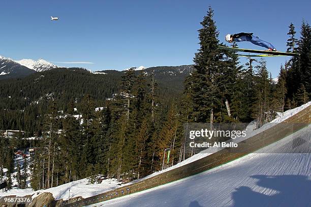 Krzysztof Mietus of Poland soars off the Long Hill during the qualification round on day 8 of the 2010 Vancouver Winter Olympics at Ski Jumping...