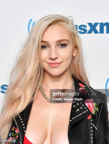 Adult film actress Kendra Sunderland visits SiriusXM Studios on June 6, 2018 in New York City.