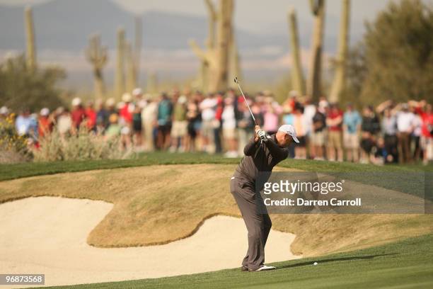 Stewart Cink plays his second shot on the first hole during round three of the Accenture Match Play Championship at the Ritz-Carlton Golf Club on...