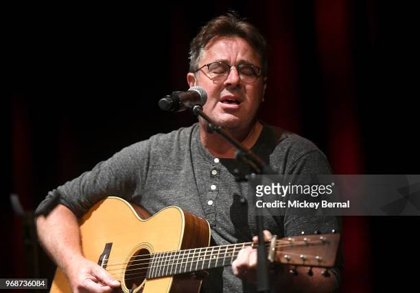 Singer/songwriter Vince Gill performs during CMA Songwriters Series Featuring Mary Chapin Carpenter, Vince Gill, Mac McAnally and Don Schlitz at CMA...