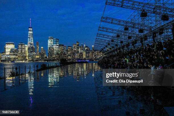 View of atmosphere before the Saint Laurent Resort 2019 Runway Show on June 6, 2018 in New York City.