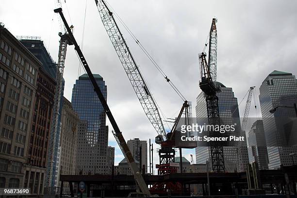 Construction continues at the World Trade Center site February 19, 2010 in New York City. In a radio interview Friday New York Mayor Michael...