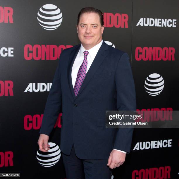 Brendan Fraser arrives for the premiere of AT&T Audience Network's "Condor" at NeueHouse Hollywood on June 6, 2018 in Los Angeles, California.