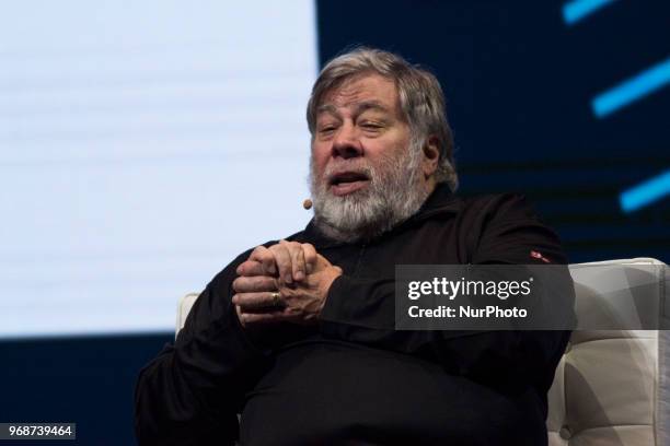 The co-founderr of technology giant Apple, Steve Wozniak speaks during the second day of the World of Business Ideas forum, in Bogota, Colombia, 06...