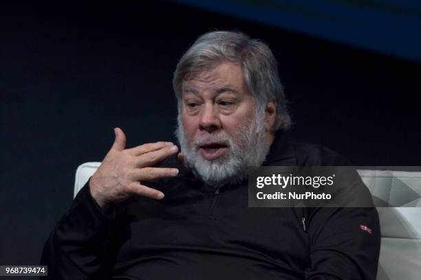 The co-founder of technology giant Apple, Steve Wozniak speaks during the second day of the World of Business Ideas forum, in Bogota, Colombia, 06...