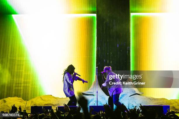 Ty Dolla $ign performs with Post Malone to a sold out crowd at The Lawn at White River State Park on June 6, 2018 in Indianapolis, Indiana.