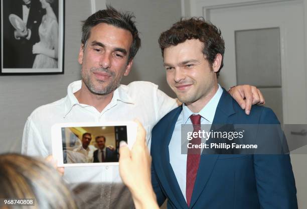 Alexandre Moors and Alden Ehrenreich attend "The Yellow Birds" premiere presented by Saban Films and DIRECTV at The London West Hollywood on June 6,...