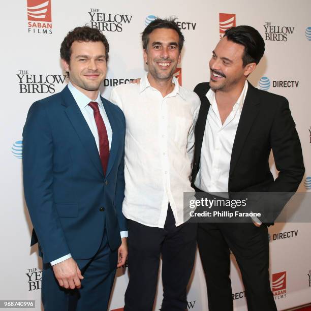 Alden Ehrenreich, Alexandre Moors and Jack Huston attend "The Yellow Birds" premiere presented by Saban Films and DIRECTV at The London West...