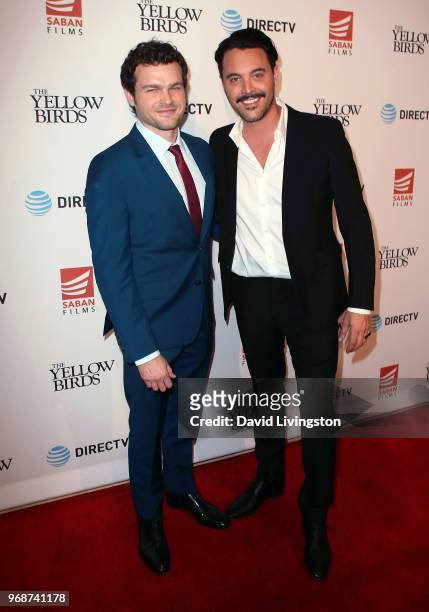 Actors Alden Ehrenreich and Jack Huston attend Saban Films' and DirecTV's special screening of "Yellow Birds" at The London Screening Room on June 6,...