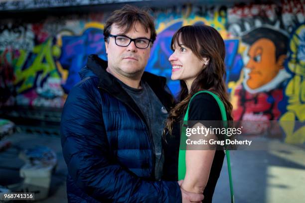 Jack Black and wife Tanya Haden attend the Adidas x Shepard Fairey Footwear Release on June 6, 2018 in Los Angeles, California.