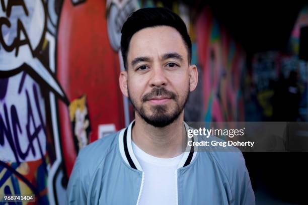 Linkin Park Member Mike Shinoda attends the Adidas x Shepard Fairey Footwear Release on June 6, 2018 in Los Angeles, California.