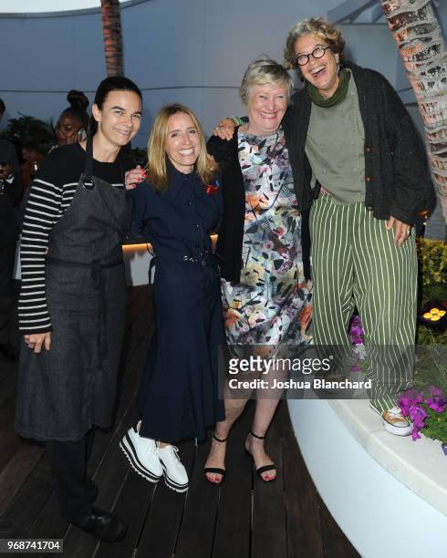 Suzanne Goin, Caroline Styne; Yvon Ros and Susan Feniger attend Caruso's 8500 and James Beard Foundation Host a Special Evening Honoring Caroline...