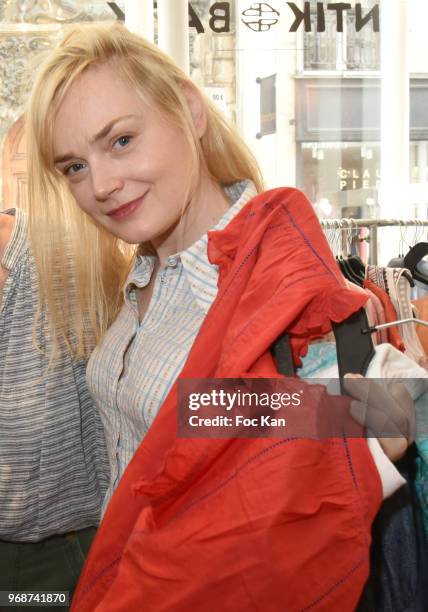 Actress Julie Judd attends Antik Batik Sales Cocktail at Antik Batik St Sulpice on June 6, 2018 in Paris, France.