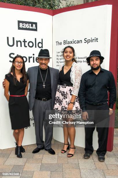 Actor Danny Trejo with a few 826LA students just before the evening program of the 826LA Presents "Tell Me A Story: Untold Stories Of Los Angeles"...