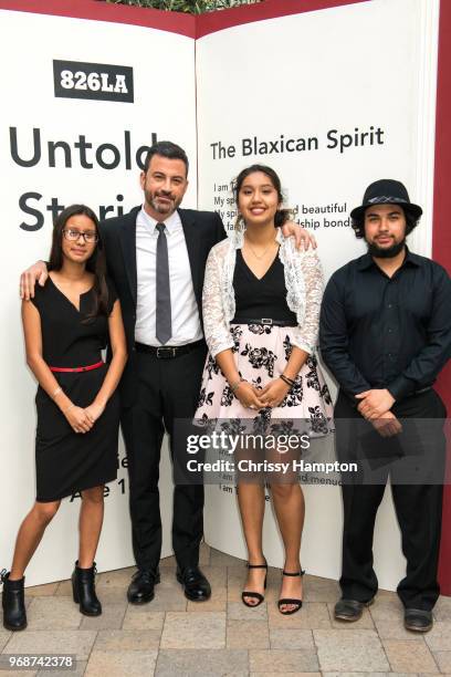 Television host Jimmy Kimmel with a few 826LA students just before the evening program of the 826LA Presents "Tell Me A Story: Untold Stories Of Los...