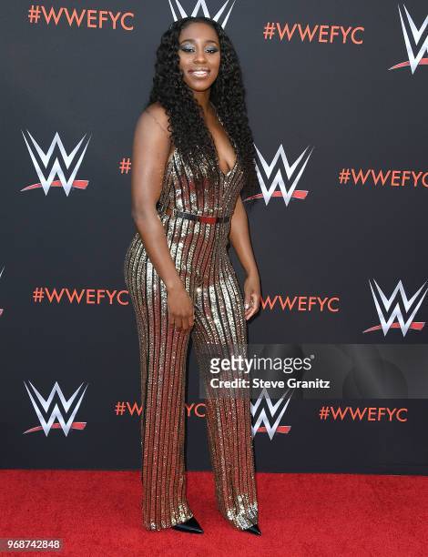 Naomi arrives at the WWE's First-Ever Emmy "For Your Consideration" Event at Saban Media Center on June 6, 2018 in North Hollywood, California.