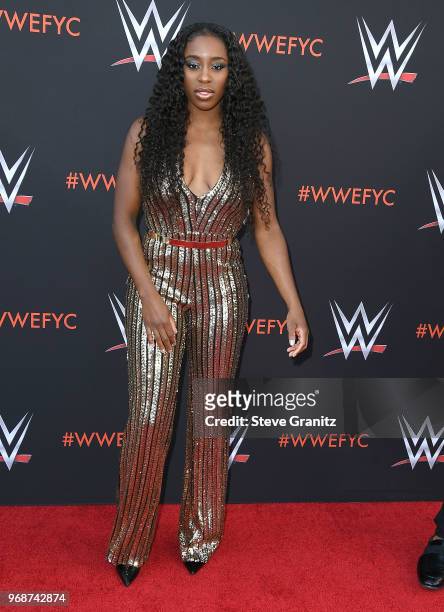 Naomi arrives at the WWE's First-Ever Emmy "For Your Consideration" Event at Saban Media Center on June 6, 2018 in North Hollywood, California.