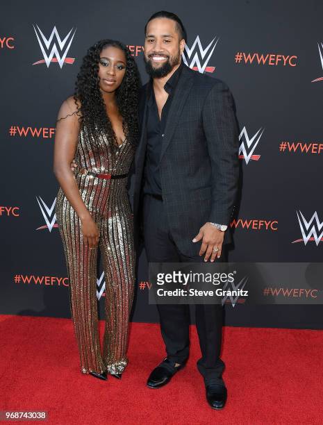 Jimmy Uso, Naomi arrives at the WWE's First-Ever Emmy "For Your Consideration" Event at Saban Media Center on June 6, 2018 in North Hollywood,...