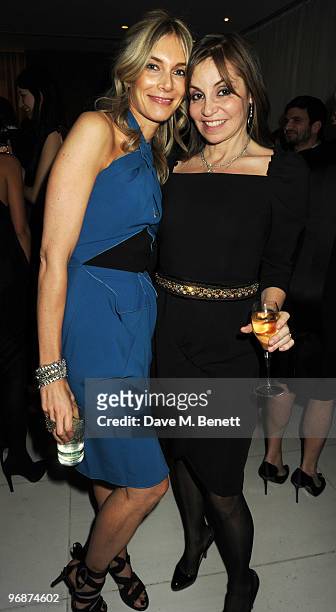 Kim Hersov and Caroline McAlpine attend the Lancome and Harper's Bazaar Pre-BAFTA Party co-hosted by actress Kate Winslet, at St Martin's Lane Hotel...