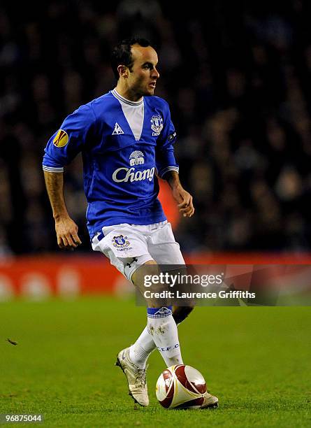 Landon Donovan of Everton in action during the UEFA Europa League Round 32 first leg match between Everton and Sporting Lisbon on February 16, 2010...