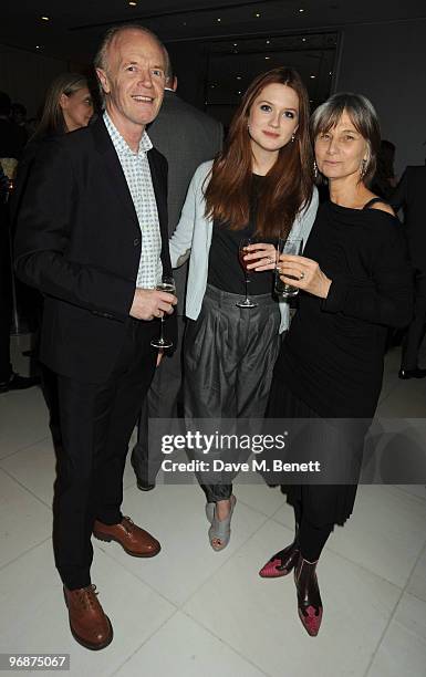 Bonnie Wright with her parents Gary Wright and Sheila Teague attend the Lancome and Harper's Bazaar Pre-BAFTA Party co-hosted by actress Kate...