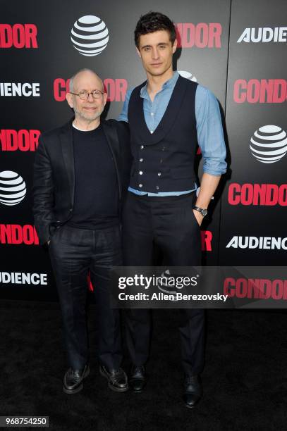 Bob Balaban and Max Irons attend the premiere of AT&T Audience Network's "Condor" at NeueHouse Hollywood on June 6, 2018 in Los Angeles, California.