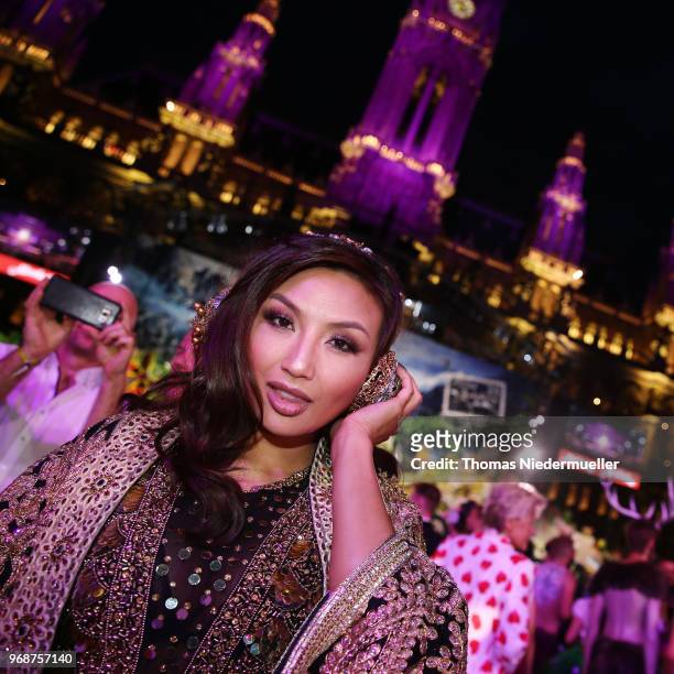 Jeannie Mai arrives for the Life Ball 2018 at City Hall on June 02, 2018 in Vienna, Austria. The Life Ball, an annual charity event raising funds for...