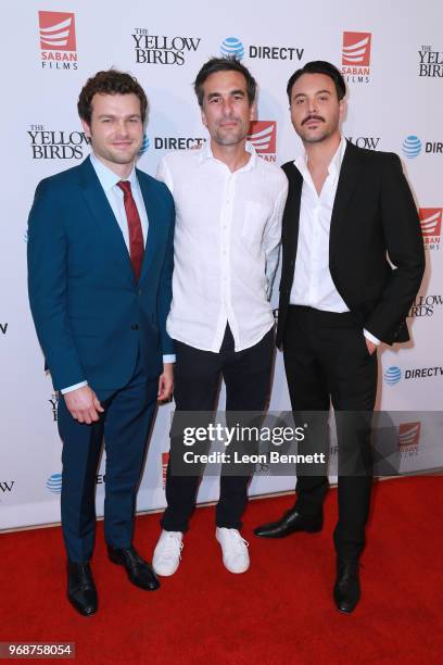 Alden Ehrenreich, Alexandre Moors and Jack Huston attends Saban Films' And DirecTV's Special Screening Of "Yellow Birds" at The London Screening Room...