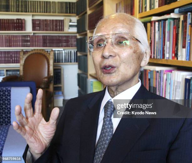 International Court of Justice Judge Hisashi Owada, the father of Japanese Crown Princess Masako, is interviewed at the court in The Hague,...