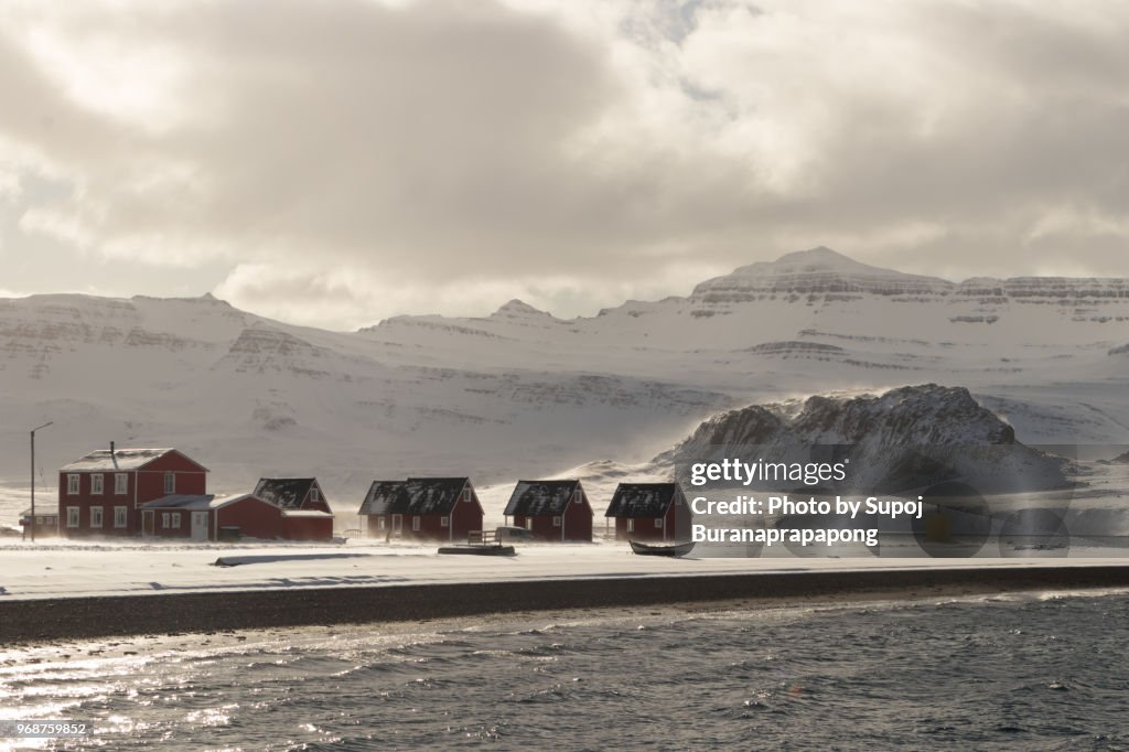 Scenics view of eskifjordur city in eastern iceland.