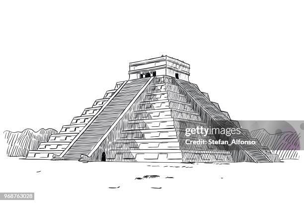 ilustraciones, imágenes clip art, dibujos animados e iconos de stock de templo de kukulcan - pyramid shape